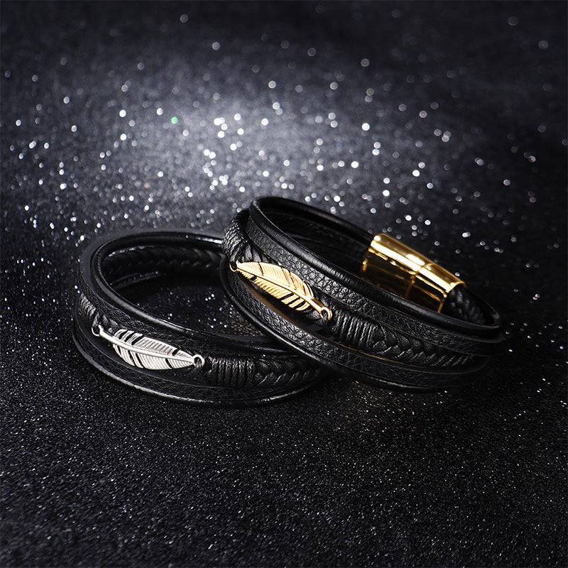 Bracelet spirituel en acier titane à motif plume 21,5 cm Calme