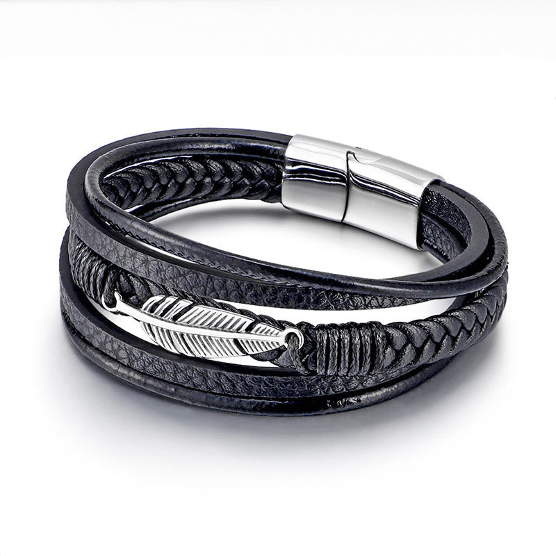 Bracelet spirituel en acier titane à motif plume 21,5 cm Calme