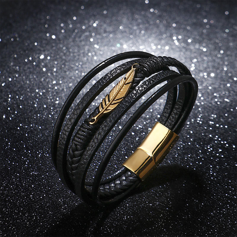 Bracelet spirituel en acier titane à motif plume 21,5 cm Calme