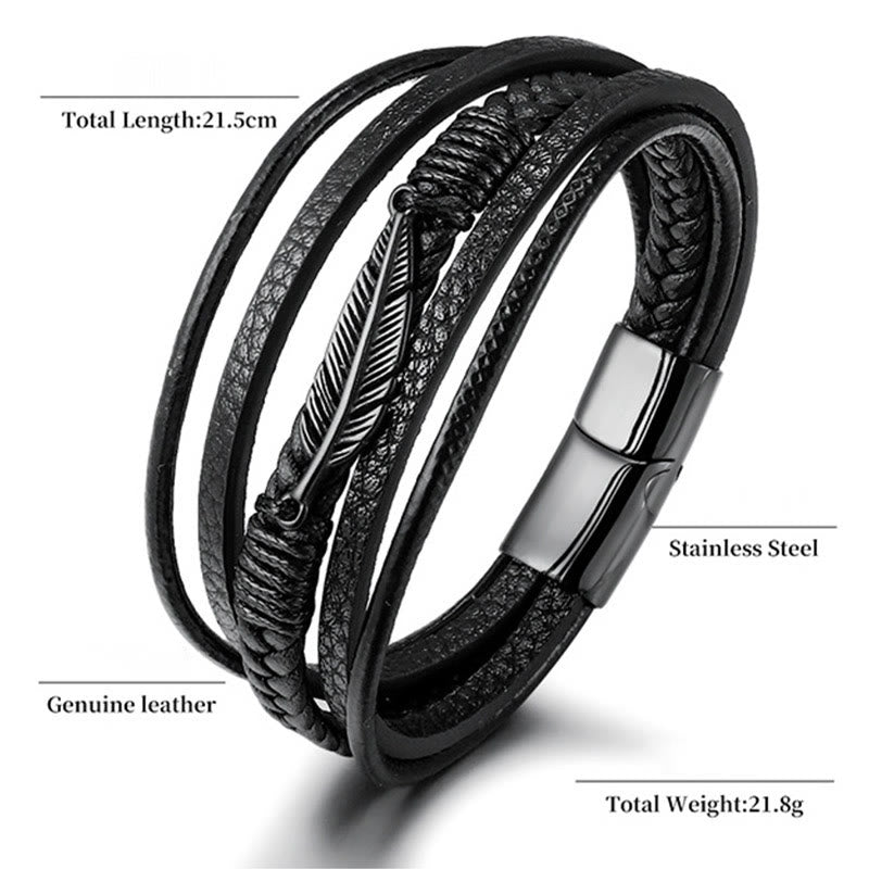 Bracelet spirituel en acier titane à motif plume 21,5 cm Calme