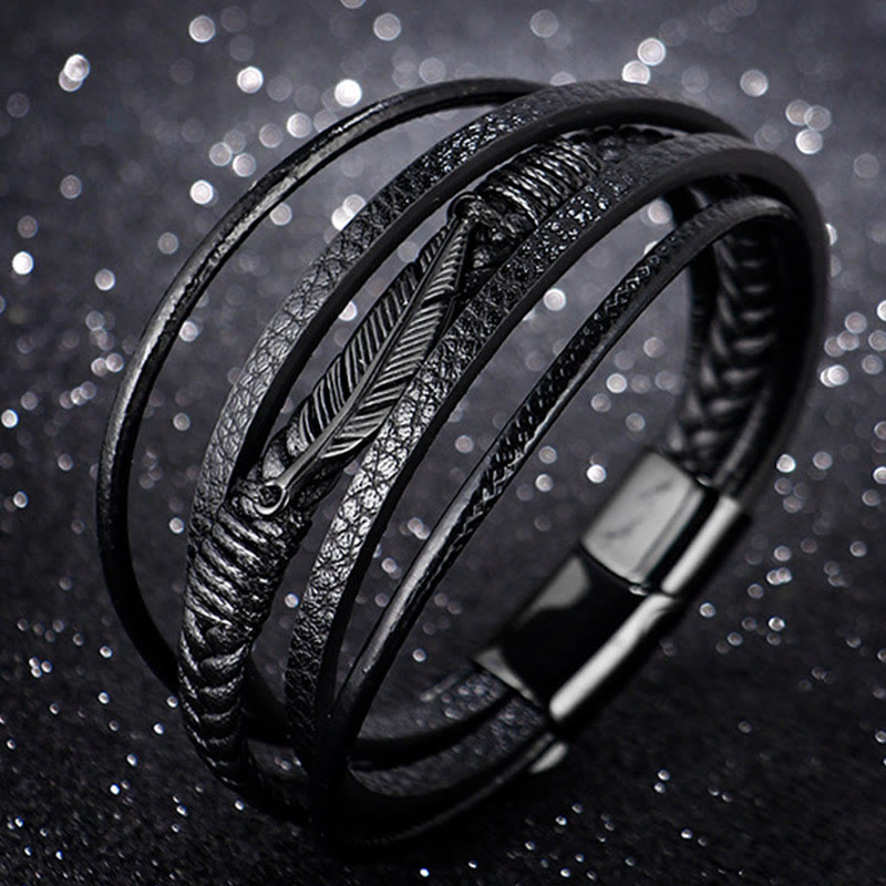 Bracelet spirituel en acier titane à motif plume 21,5 cm Calme