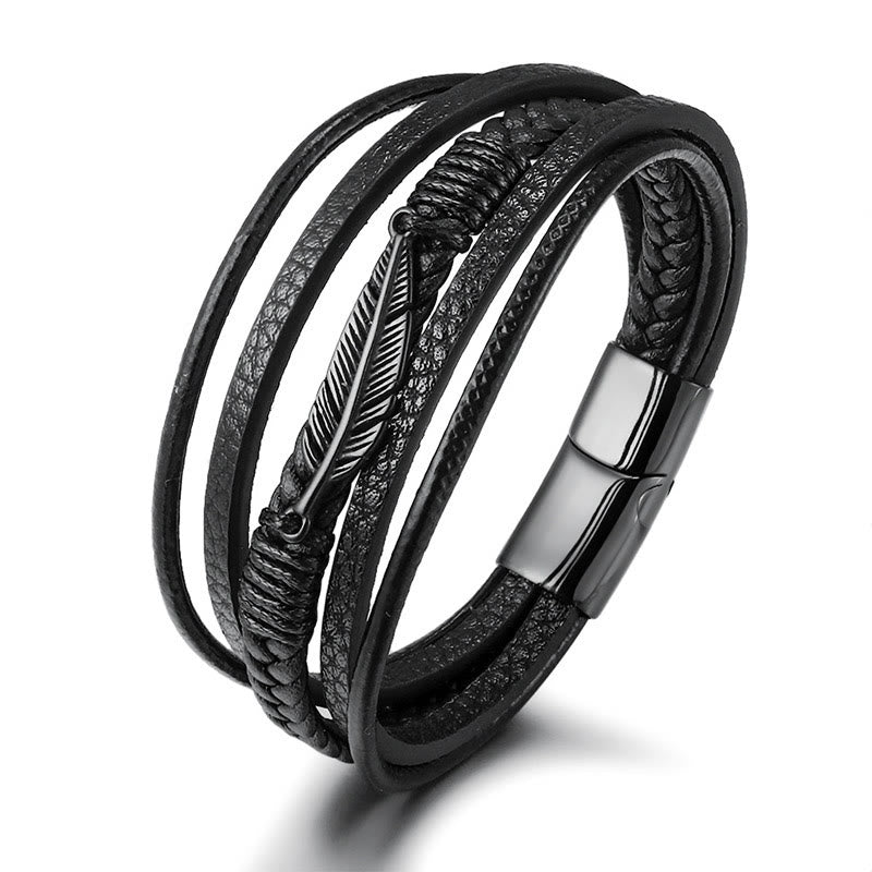 Bracelet spirituel en acier titane à motif plume 21,5 cm Calme