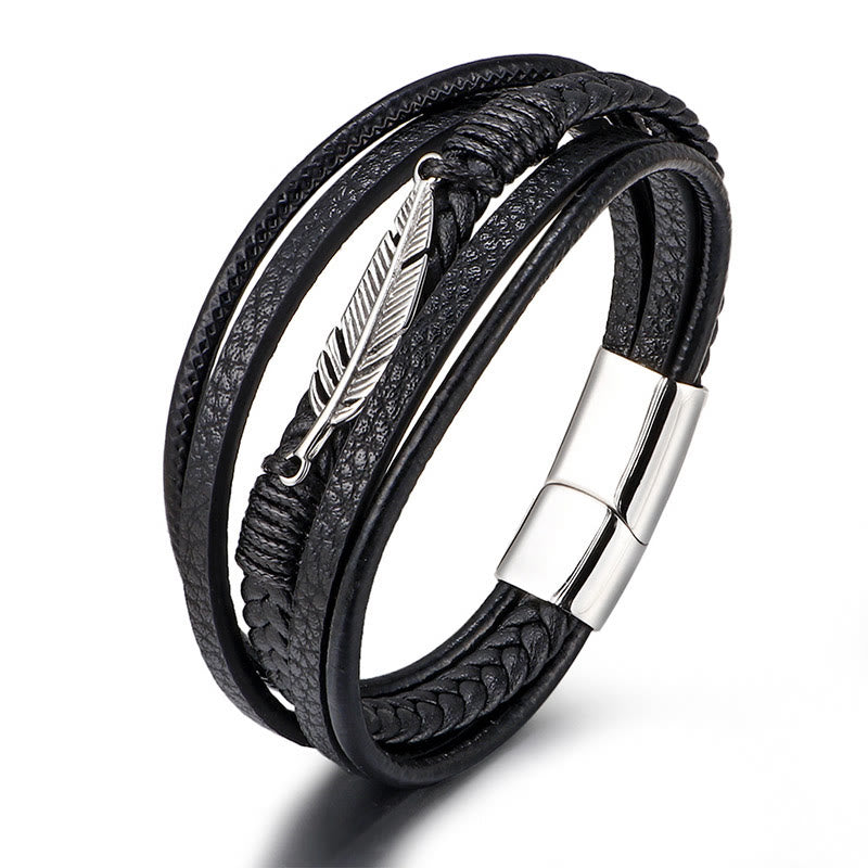 Bracelet spirituel en acier titane à motif plume 21,5 cm Calme