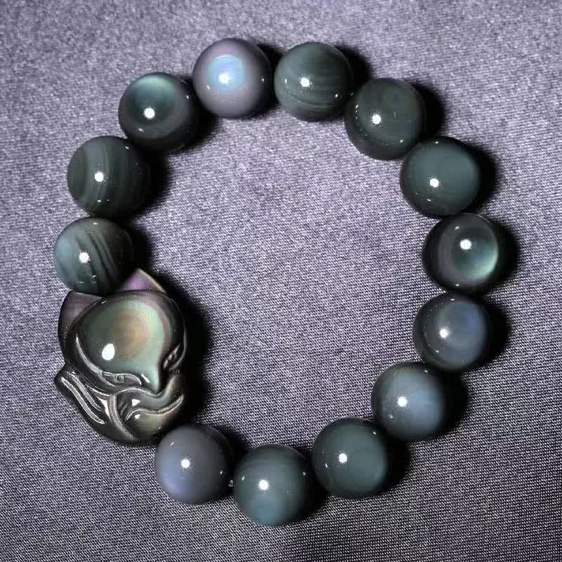 Rainbow Obsidian Healing Bracelet with Fox Charm