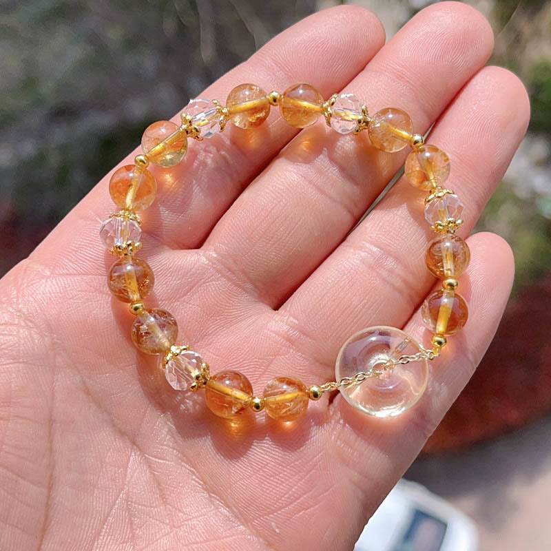 Bracelet de prospérité avec boucle de paix en citrine pour femme 14-16 cm