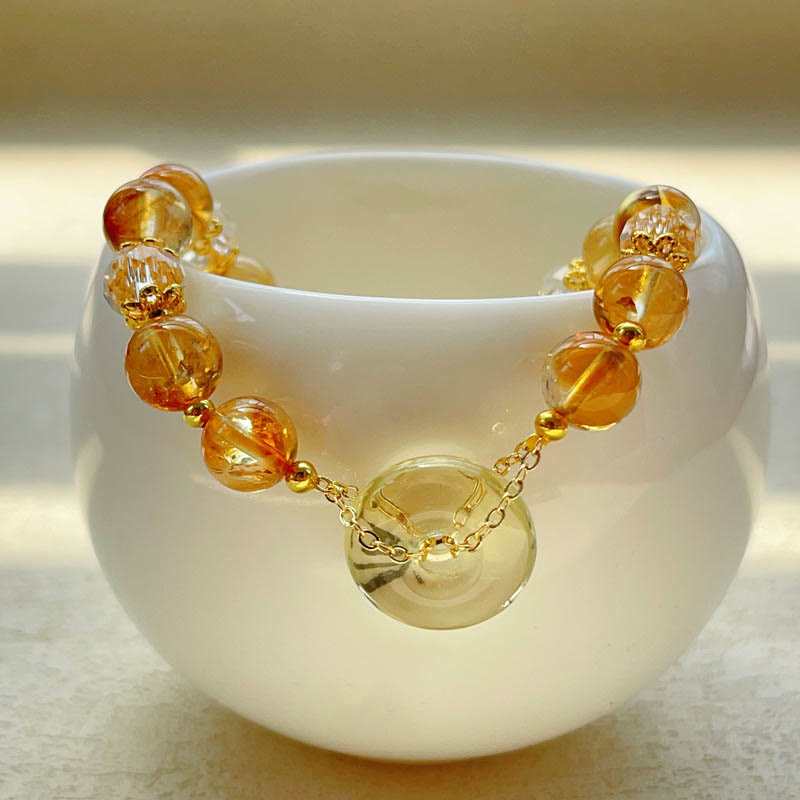 Bracelet de prospérité avec boucle de paix en citrine pour femme 14-16 cm