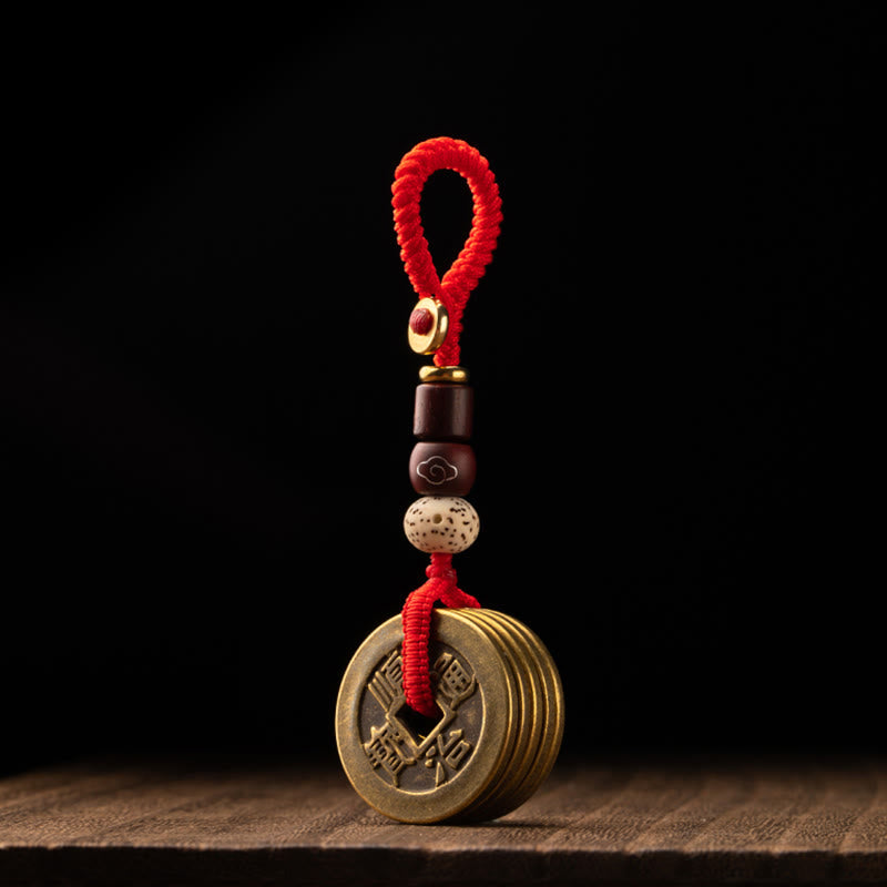 Porte-clés Feng Shui Cinq Pièces Empereurs pour la richesse et la protection