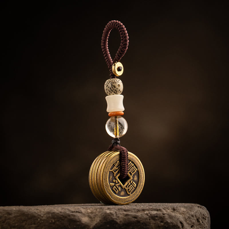 Porte-clés Feng Shui Cinq Pièces Empereurs pour la richesse et la protection