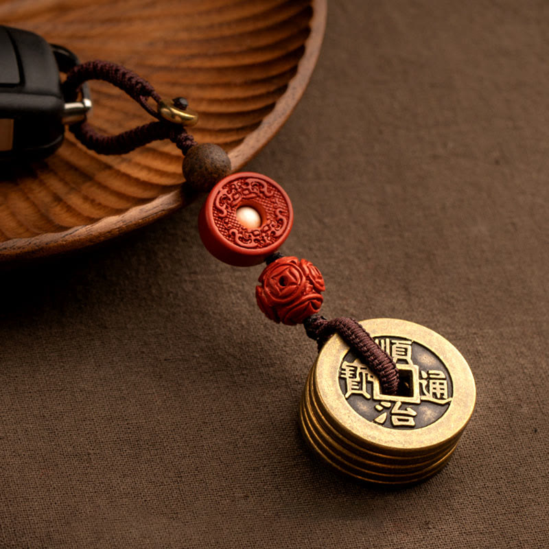 Porte-clés Feng Shui Cinq Pièces Empereurs pour la richesse et la protection