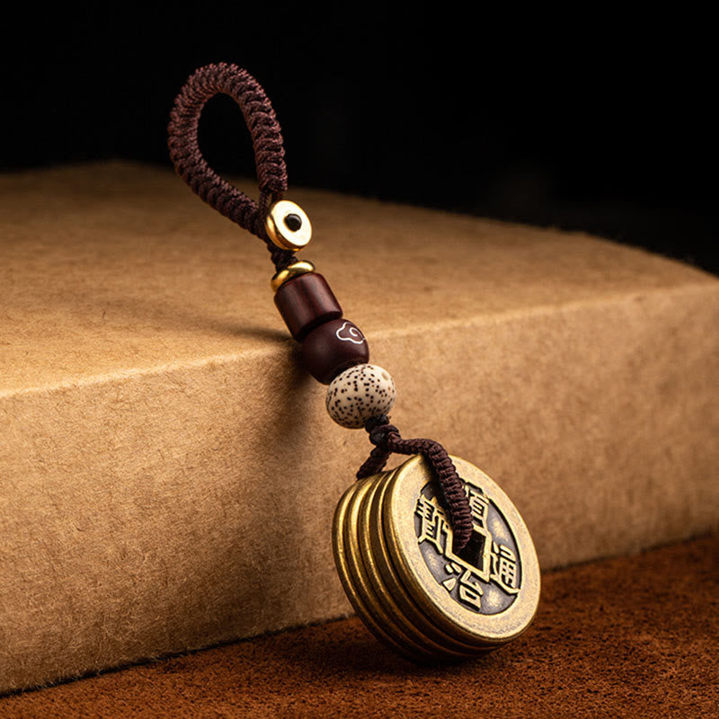 Porte-clés Feng Shui Cinq Pièces Empereurs pour la richesse et la protection