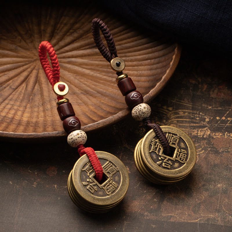 Porte-clés Feng Shui Cinq Pièces Empereurs pour la richesse et la protection