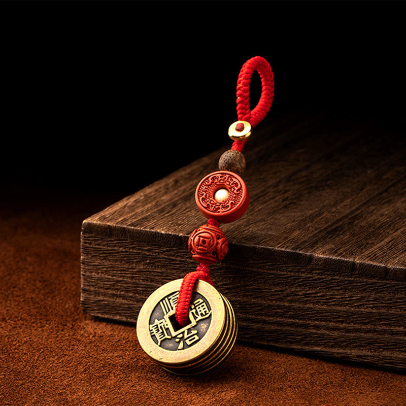 Porte-clés Feng Shui Cinq Pièces Empereurs pour la richesse et la protection