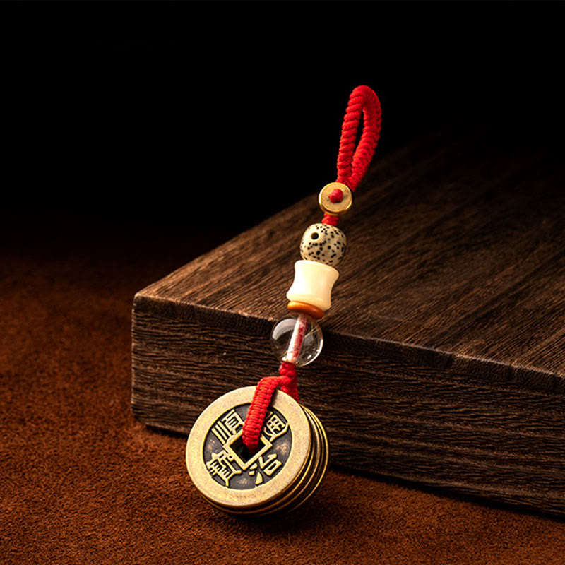 Porte-clés Feng Shui Cinq Pièces Empereurs pour la richesse et la protection