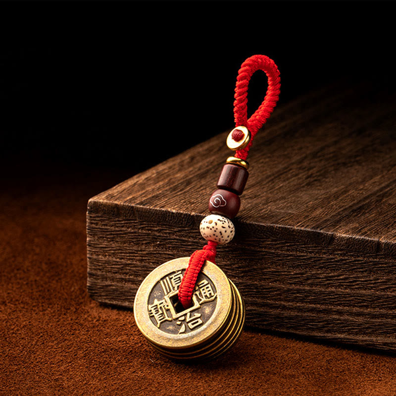 Porte-clés Feng Shui Cinq Pièces Empereurs pour la richesse et la protection