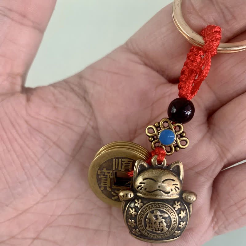 Porte-clés Feng Shui Cinq Pièces Empereurs Chat Porte-Bonheur Richesse