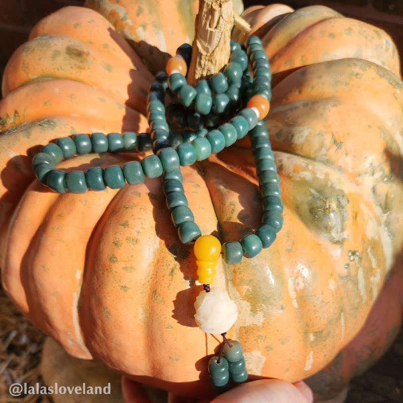 108-Bead Bodhi Seed Success Bracelet with Lotus Symbol