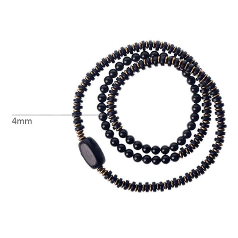 Rainbow Obsidian Ebony Wood Triple Wrap Healing Bracelet