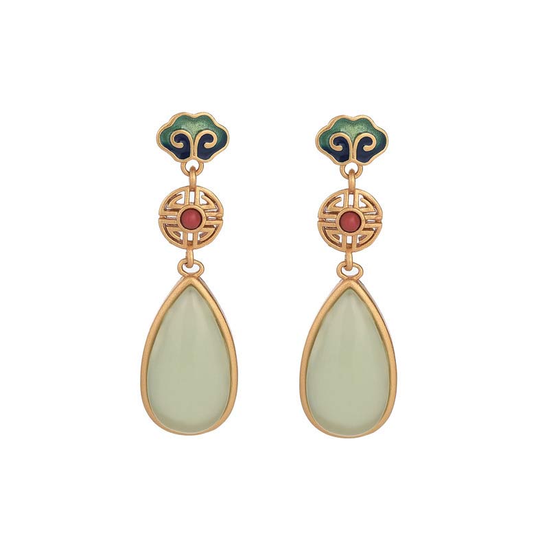 36mm Jade Prosperity Double Happiness Earrings