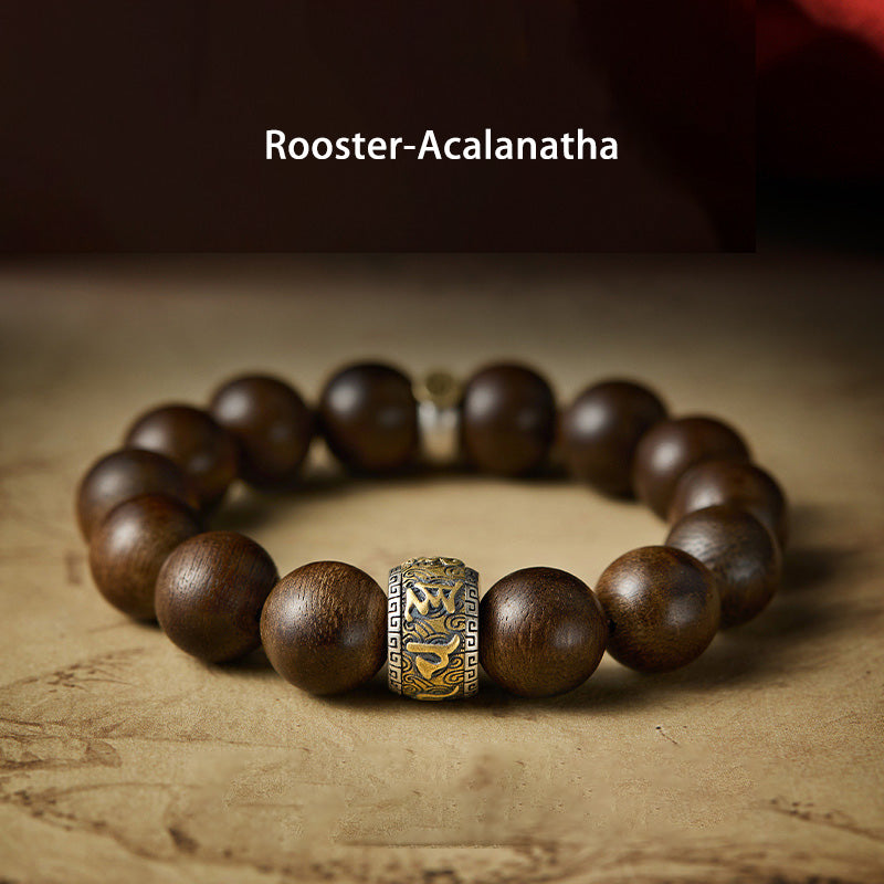Chinese Zodiac Agarwood Bracelet in Sterling Silver for Spiritual Balance