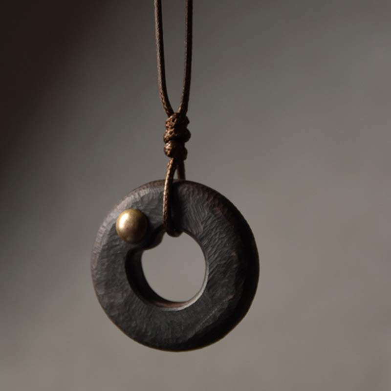 Ebony Wood Zen Circle Necklace | Peace and Calm Pendant