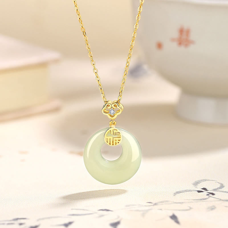 925 Sterling Silver Jade Necklace with Ginkgo Leaf & Butterfly Harmony Pendant