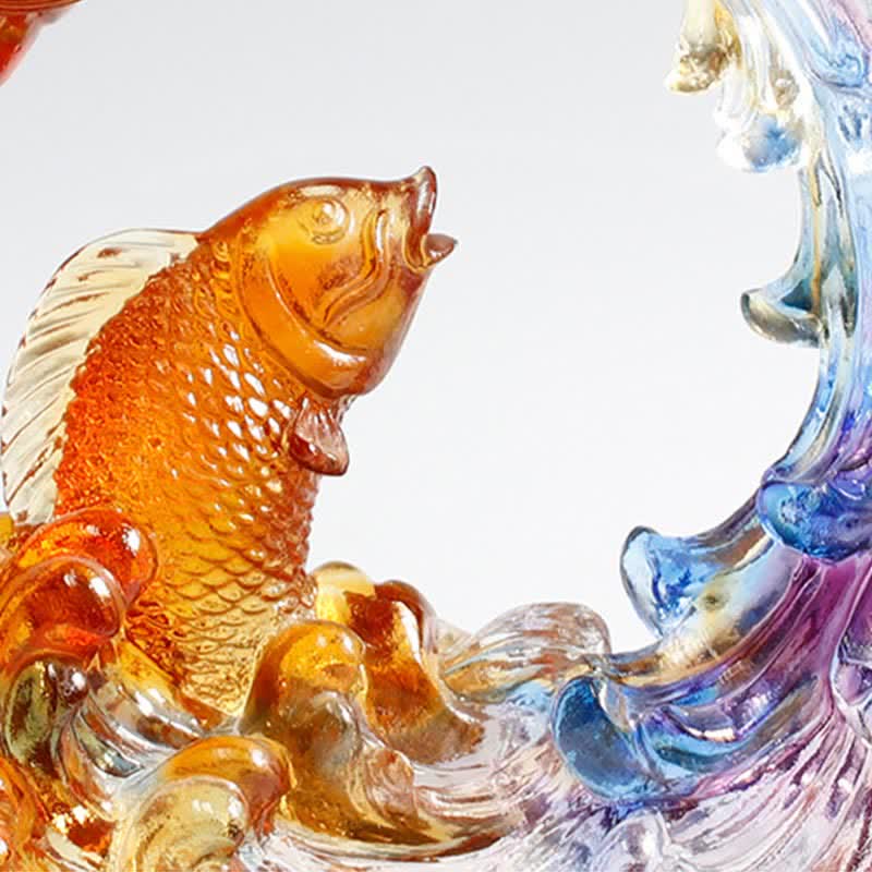 Handmade Feng Shui Liuli Dragon Koi Fish Crystal Art