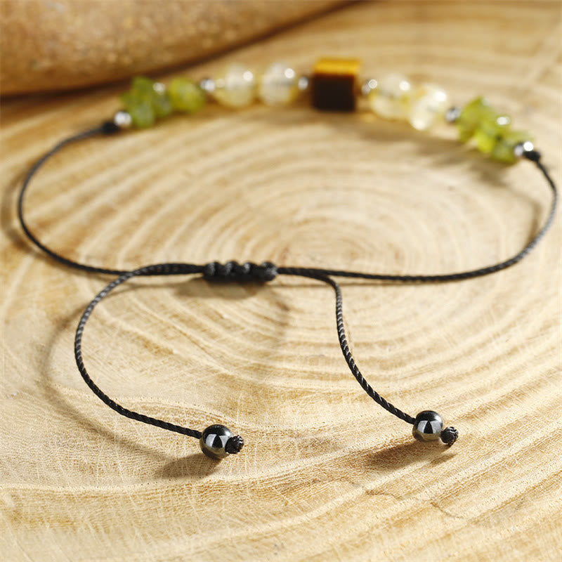 Trouvez votre joie Bracelet corde péridot citrine œil de tigre