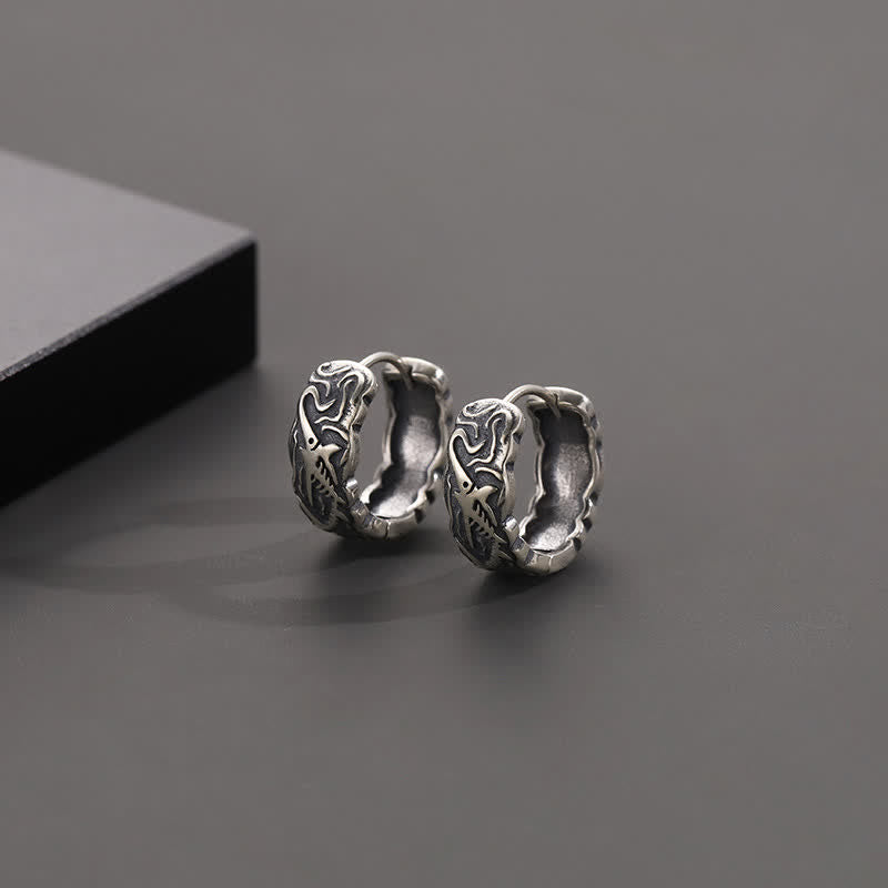 Boucles d'oreilles spirituelles en cuivre à motif d'arêtes de poisson pour la richesse et la chance