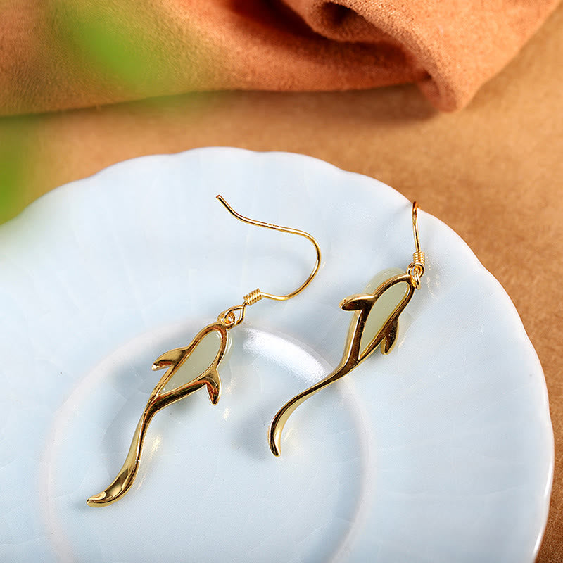 Boucles d'oreilles pendantes porte-bonheur en jade à motif de poisson