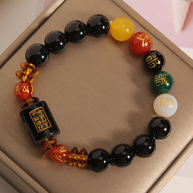 Bracelet en agate onyx noire des cinq éléments pour la sagesse et la richesse