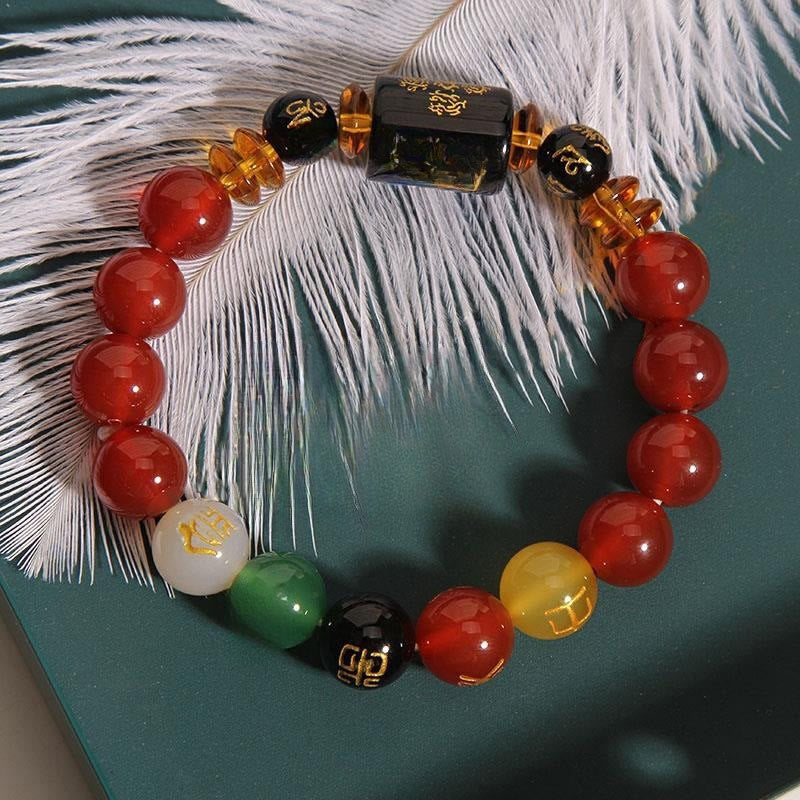 Bracelet en agate onyx noire des cinq éléments pour la sagesse et la richesse