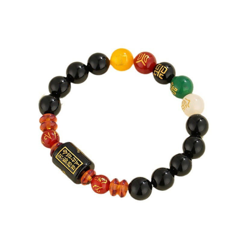 Bracelet en agate onyx noire des cinq éléments pour la sagesse et la richesse