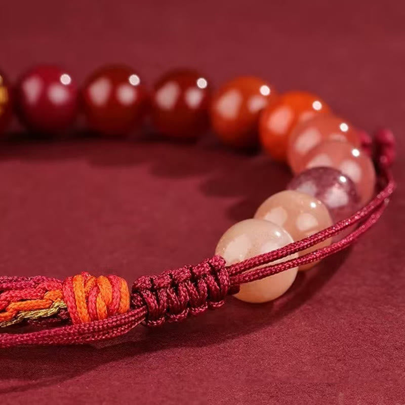 Bracelet de richesse en agate cristal des cinq éléments avec nœud de réincarnation