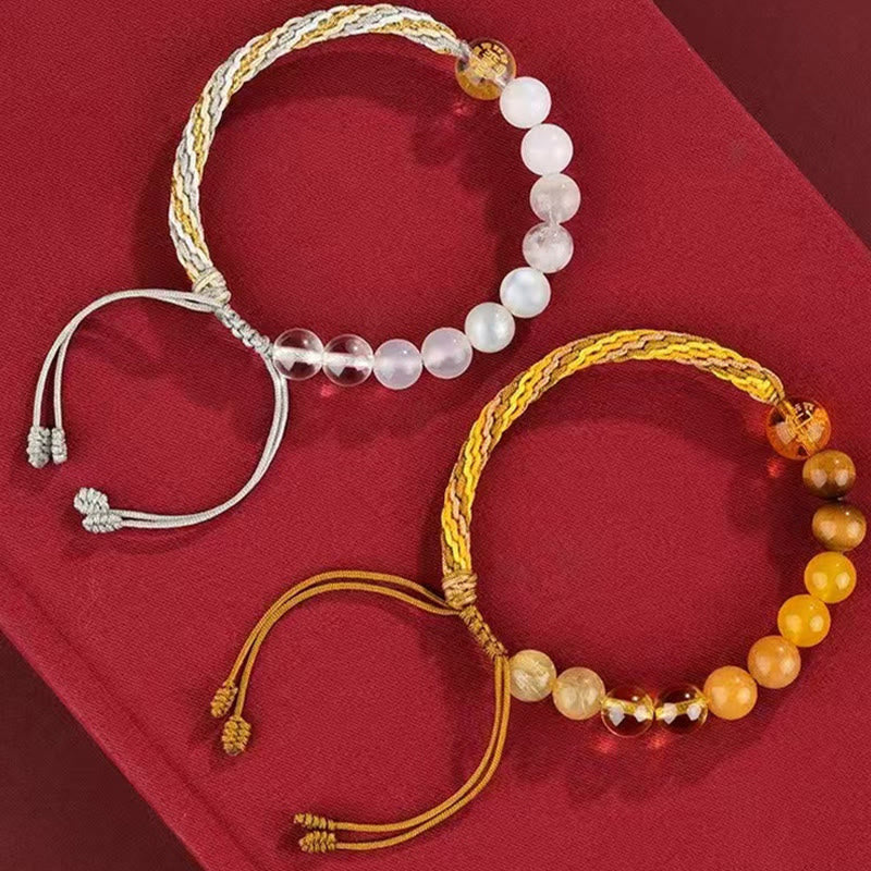 Bracelet de richesse en agate cristal des cinq éléments avec nœud de réincarnation