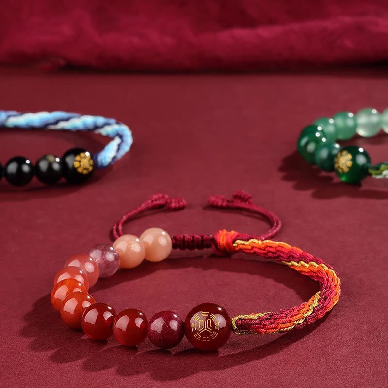 Bracelet de richesse en agate cristal des cinq éléments avec nœud de réincarnation