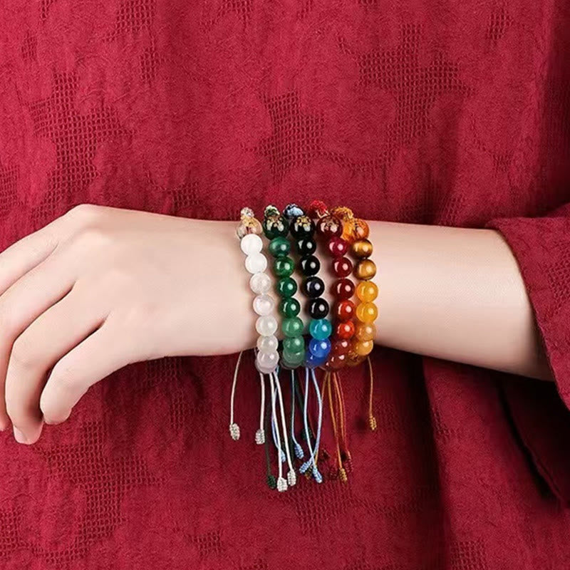 Bracelet de richesse en agate cristal des cinq éléments avec nœud de réincarnation