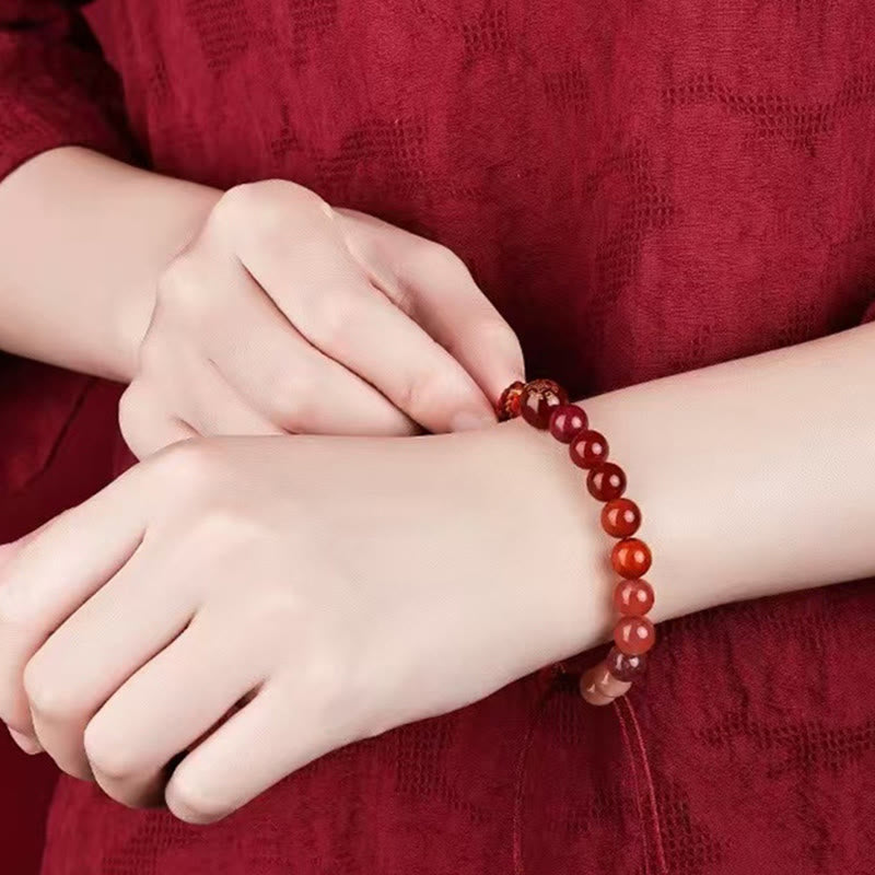 Bracelet de richesse en agate cristal des cinq éléments avec nœud de réincarnation