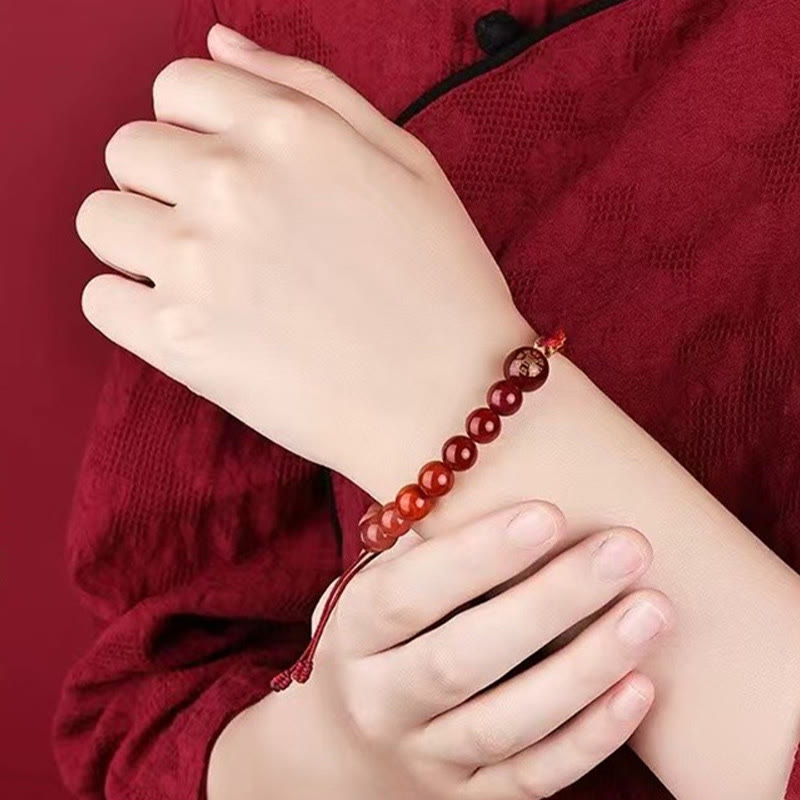 Bracelet de richesse en agate cristal des cinq éléments avec nœud de réincarnation