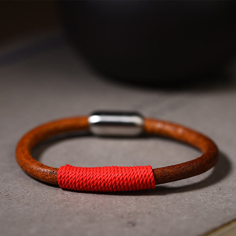 Bracelet spirituel des cinq éléments | Cuir tibétain tressé porte-bonheur 19 cm