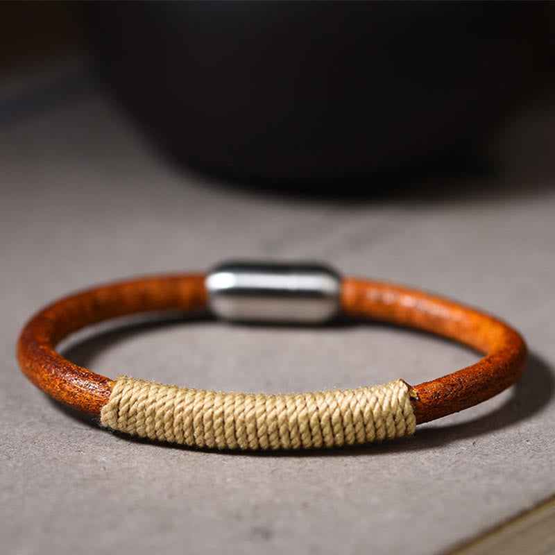 Bracelet spirituel des cinq éléments | Cuir tibétain tressé porte-bonheur 19 cm
