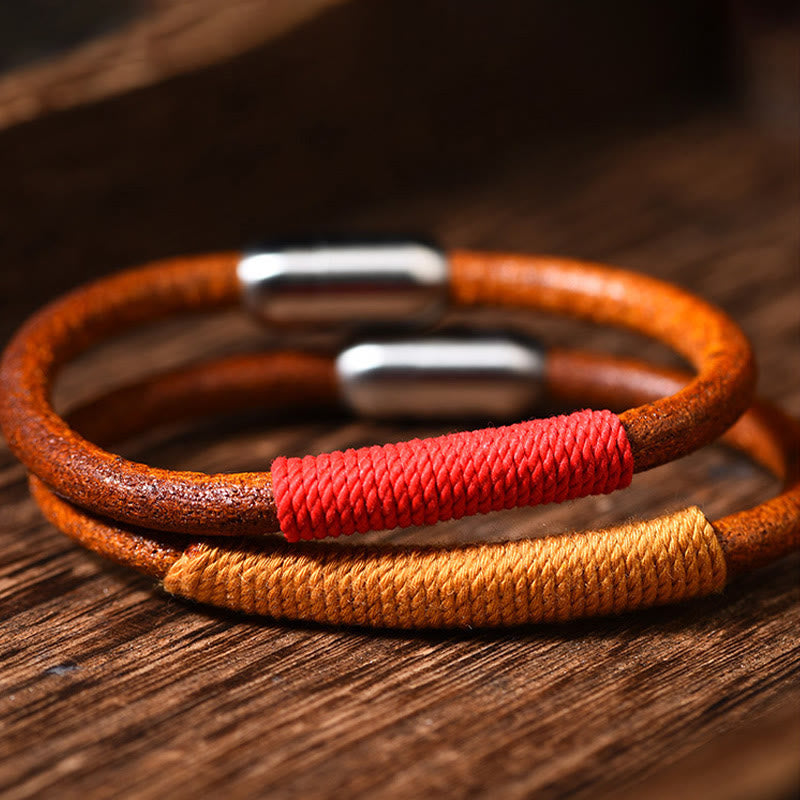 Bracelet spirituel des cinq éléments | Cuir tibétain tressé porte-bonheur 19 cm