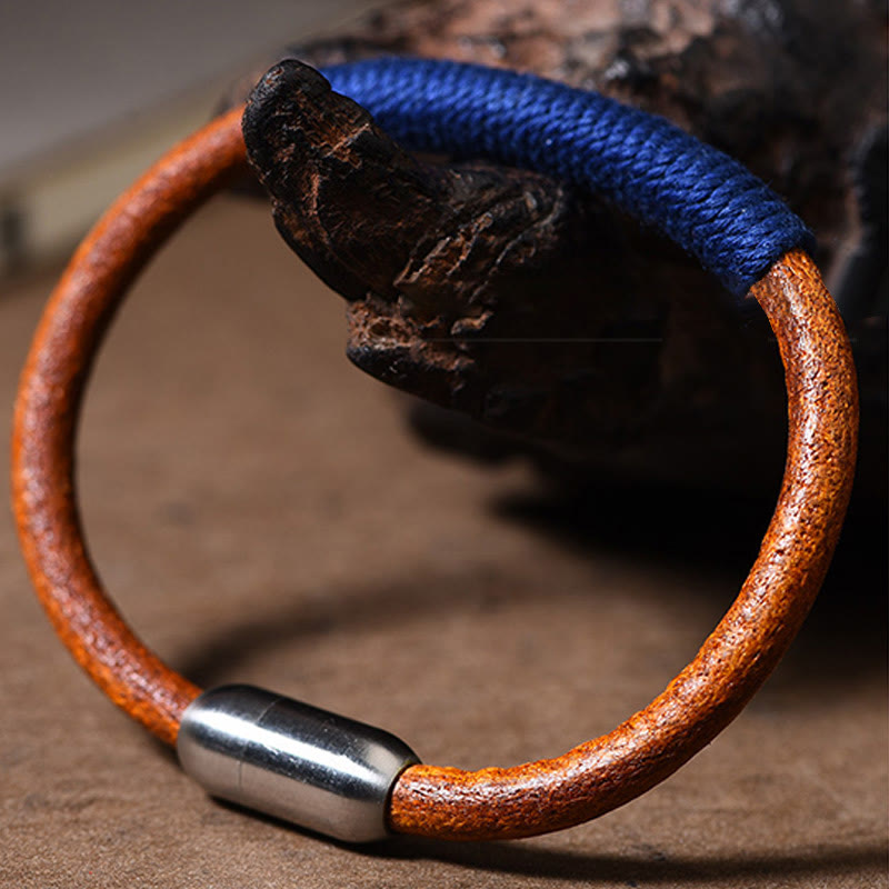 Bracelet spirituel des cinq éléments | Cuir tibétain tressé porte-bonheur 19 cm