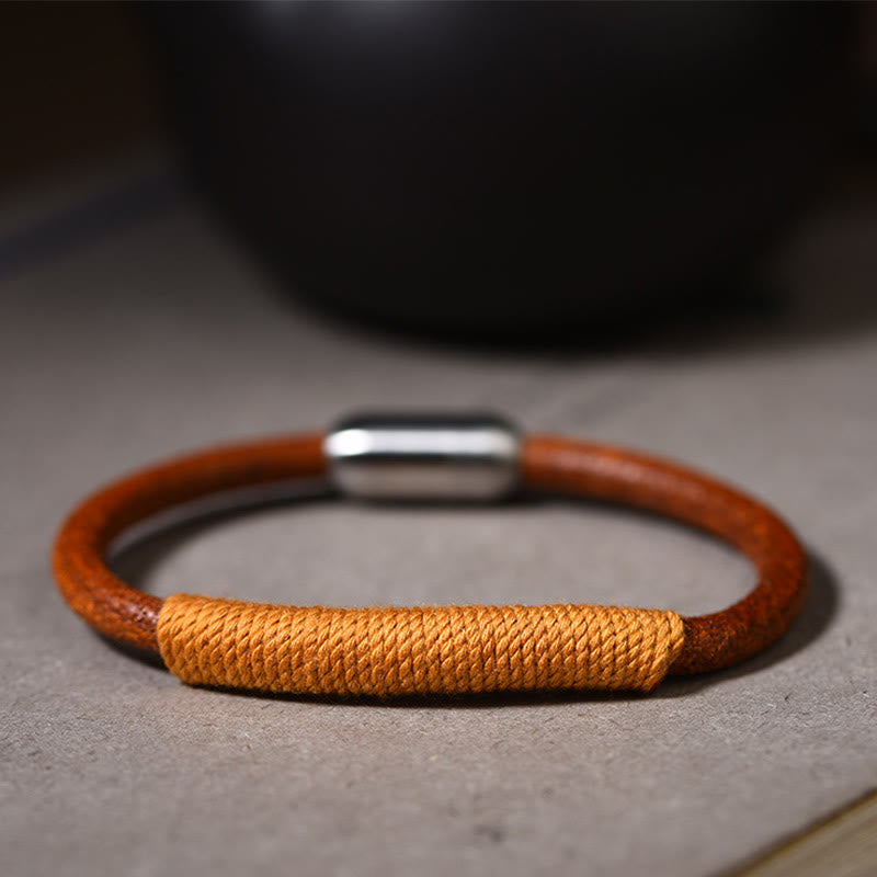 Bracelet spirituel des cinq éléments | Cuir tibétain tressé porte-bonheur 19 cm