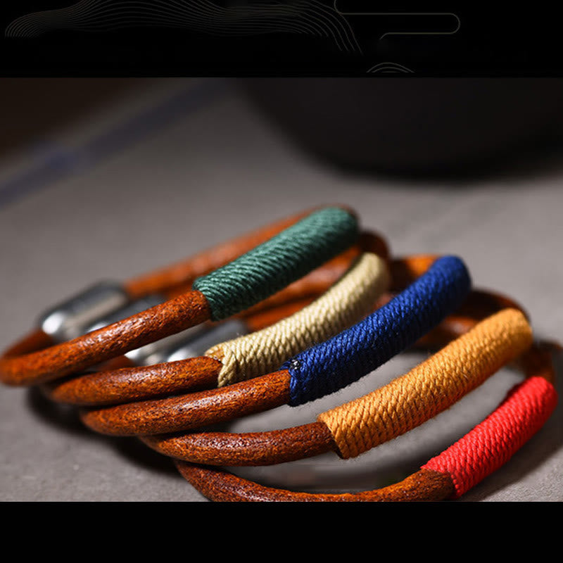 Bracelet spirituel des cinq éléments | Cuir tibétain tressé porte-bonheur 19 cm
