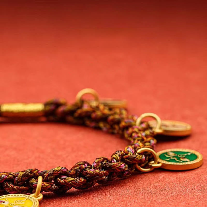 Bracelet spirituel en or 14 carats avec cinq dieux de la richesse