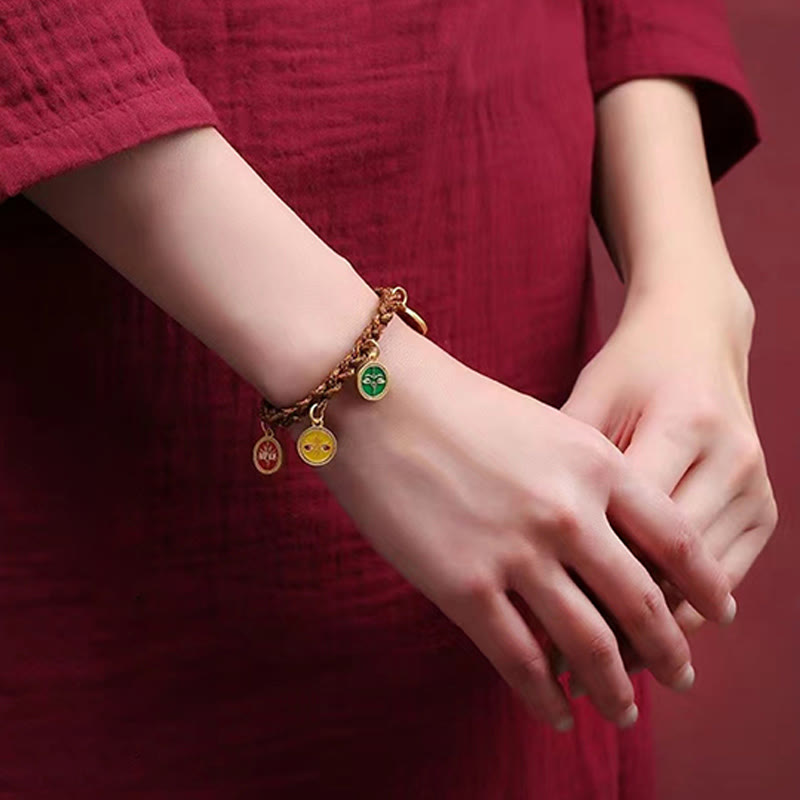 Bracelet spirituel en or 14 carats avec cinq dieux de la richesse