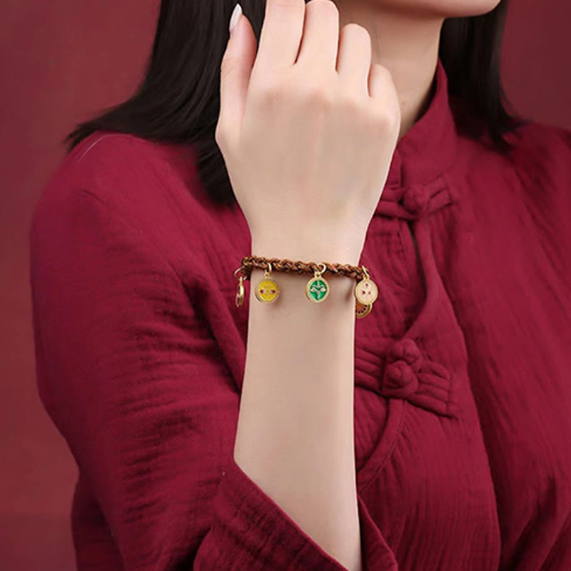 Bracelet spirituel en or 14 carats avec cinq dieux de la richesse