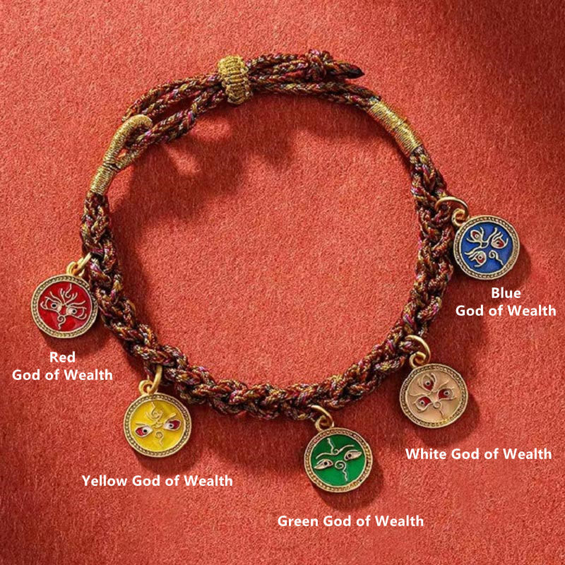 Bracelet spirituel en or 14 carats avec cinq dieux de la richesse