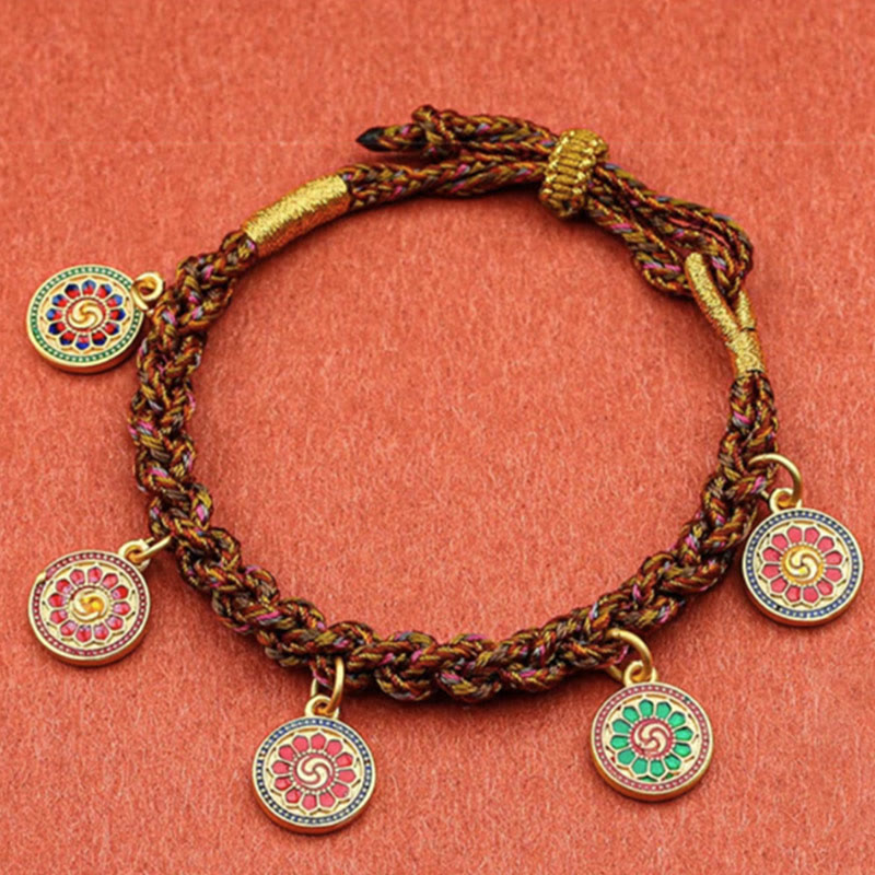 Bracelet spirituel en or 14 carats avec cinq dieux de la richesse