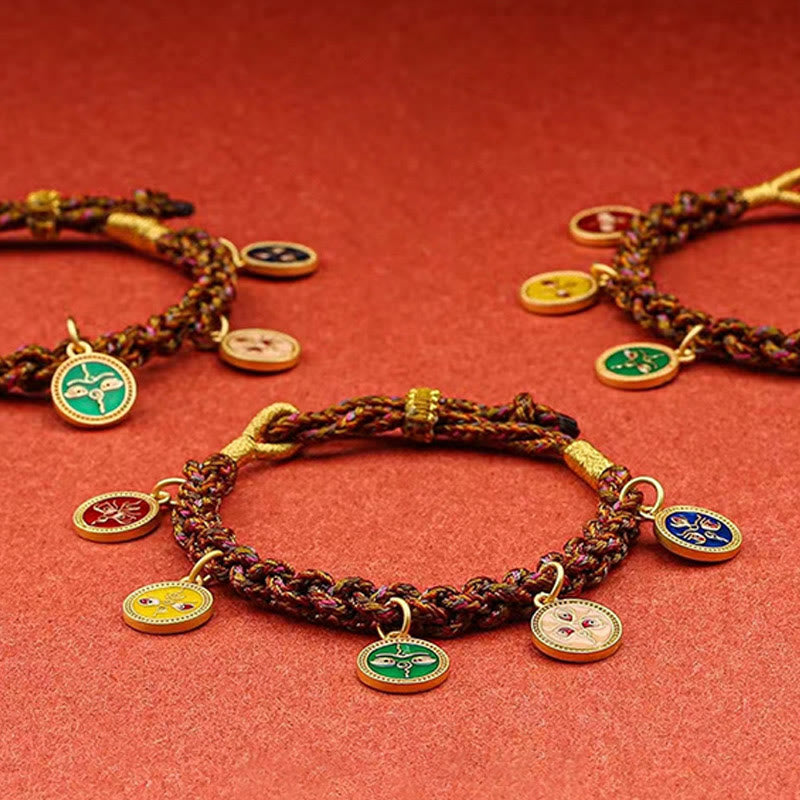 Bracelet spirituel en or 14 carats avec cinq dieux de la richesse